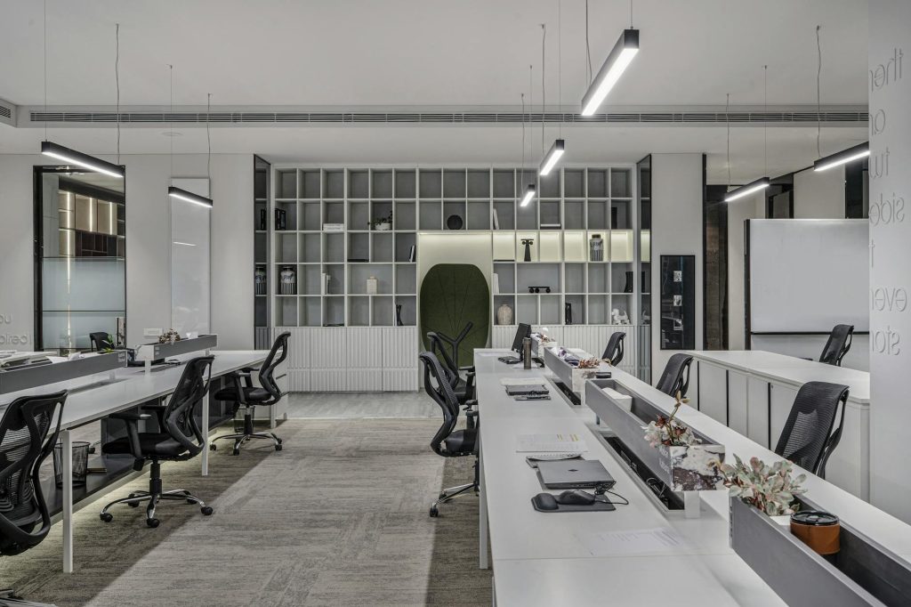 Modern commercial office interior with open workspace