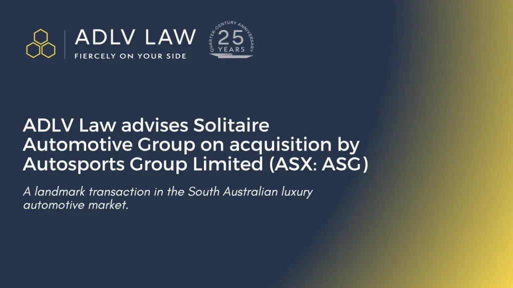 ADLV Law acts for Solitaire Automotive Group in sale to Autosports Group