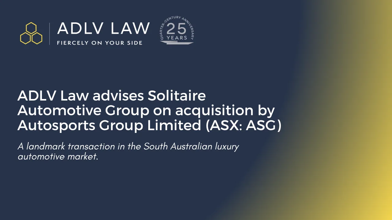 ADLV Law acts for Solitaire Automotive Group in sale to Autosports Group